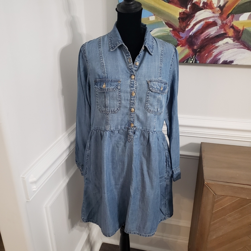 American Eagle Outfitters Woman's Dress Medium M Blue Denim Long Sleeve  Vintage
